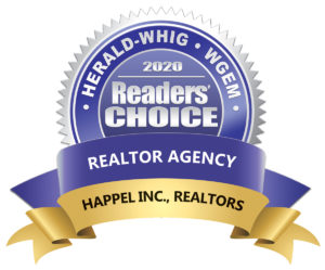 Readers choice award 2020 from Quincy Herald whig. besst Realtor agency Happel Inc Realtors